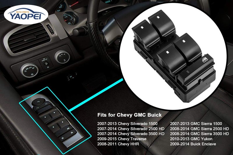 YAOPEI Master Power Window Switch Driver Side Compatible with 2007-2014 Chevrolet Silverado/GMC Sierra Traverse HHR, 2009-2014 Buick Enclave, Replaces 20945129 25789692 - Image 3